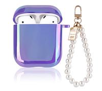 Brillant Coque de Protection Antichoc en Silicone Souple pour Airpods 1/2 avec Porte-clés Perle, Antidérapant Ultra-Mince Étanche Boîtier de Protection Accessoires pour Airpods 2&1 - Cristal Violet