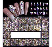 Brillant Diamant Nail Art Strass Kit Verre Cristal Décorations Ensemble 1 pcs Grilles Boîte 21 Formes de 2500 pcs-AB 500 pcs