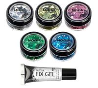 Brillant épais classique par Moon Glitter - 100% de paillettes cosmétique pour le visage, le corps, les ongles, les cheveux et les lèvres - 3g - Assortiment de 5 couleurs