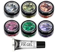 Brillant épais classique par Moon Glitter - 100% de paillettes cosmétique pour le visage, le corps, les ongles, les cheveux et les lèvres - 3g - Assortiment de 6 couleurs