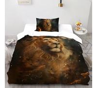Brillant Lion Souveraineté Housse De Couette Single（135x200cm） Impression 3D WildVie Let Terre pour Enfants Et Adolescents en Microfibre Respirant avec Fermeture Éclair Literie Confort