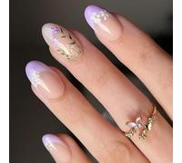 Brillant Ongles Artificiels 24 Lavande Française Conception Courte Faux Ongles Vacances D'hiver Essentiels Pour Un usage Quotidien Paillettes Abdominales Pression Ongles