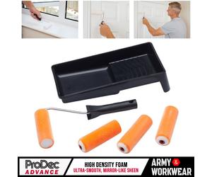 Brillant & Satain Peinture Mini Rouleau Set 10.2cm Afflué Mousse Cadre & Plateau