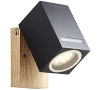 Brillant | Spot mural d'extérieur Galeni noir/naturel | 1x PAR51, GU10, 20W, adapté aux lampes à réflecteur (non incluses)