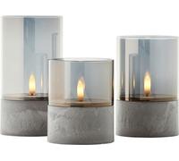 Brilliant Bougie Bougies LED Set de 3 - Gris/fumé, blanc chaud scintillant, 10 cm,12,5 cm,15 cm, fonctionne sur piles, décoration pour l'intérieur & l'extérieur