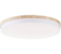 Brilliant LED Applique murale & plafonnier avec télécommande & CCT (3000 K - 6500 K) & cadre en bois marron clair de l'hévéa | Ø 50 cm | 36 W | 4500 lm | en/plastique/métal/bois