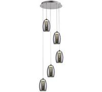 BRILLIANT lamp Metropolis LED suspension 5 lumières chrome / verre fumé easyDim 5x 5W LED COB inté