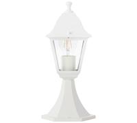 BRILLIANT Lampadaire d'extérieur blanc Nissie | style campagnard | dimmable avec ampoule adaptée | hauteur 36,5 cm | 1x douille E27 max. 60 watts | IP44 | métal/verre
