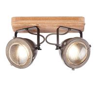 BRILLIANT lampe Carmen Wood faisceau spot 2 flg acier brûlé/bois | 2x PAR51, GU10, 5W, adapté aux lampes à réflecteur (non incluses) | Échelle A ++ à E | Têtes pivotantes
