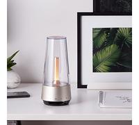 Brilliant Lampe de table avec haut-parleur - Lampe de table LED fonctionnelle avec haut-parleur Bluetooth - 21 cm de hauteur - 9,5 cm de diamètre - Pile incluse - Métal/verre gris/transparent