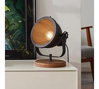 Brilliant Lampe de table industrielle - Lampe de table décorative - Certifié FSC - Avec interrupteur intermédiaire en métal/bois - Noir corne/bois - 30 x 25 cm