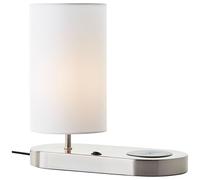 Brilliant Lampe de table moderne avec support basculant intégré, chargement sans fil par chargeur à induction et abat-jour en tissu blanc - Idéal pour les tables de chevet et les bureaux
