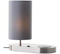 Brilliant Lampe de table moderne avec support basculant intégré, chargement sans fil par plateau de charge à induction et abat-jour en tissu gris - Idéal pour les tables de chevet et les bureaux