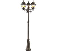 BRILLIANT Lampe d'extérieur rustique JANEL | noir/or | candélabre à trois flammes | IP44 | 3x E27 douille max. 60W | dimmable avec ampoule adaptée | métal/verre
