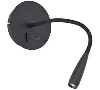 Brilliant Lampe Jutta Spot mural LED avec bras flexible et interrupteur Sable noir USB Métal/plastique Noir 2,8 W LED intégrée