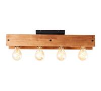 Brilliant lampe, plafonnier Calandra 4 flammes noir / couleur bois, 4x A60, E27, 42W, bois issu de la foresterie durable (FSC)