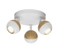 BRILLIANT lampe Scan LED spot rondelle 3flg blanc/bois clair | 3x LED-PAR51, GU10, 3W lampes à réflecteur LED incluses, (250lm, 3000K) | Échelle A ++ à E | Têtes pivotantes