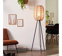 Brilliant Lampe trépied de style nature - Lampadaire avec interrupteur à pied - Convient pour ampoules E27 en métal/textile/bambou - Noir/naturel - Diamètre : 32 cm et hauteur : 1,3 m - 93136Z76