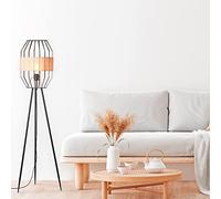 Brilliant Lampe trépied de style nature - Lampadaire avec interrupteur à pied - Convient pour ampoules E27 en métal/textile - Noir/naturel - Diamètre : 45 cm - Hauteur : 1,34 m