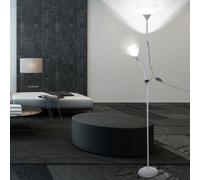 BRILLIANT Plafonnier Spari avec bras de lecture | Lampadaire fonctionnel | argenté/blanc | 1x E27 max. 60 W & 1x E14 max. 25 W | IP20