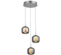 BRILLIANT Rafa LED suspension 3 flammes rondell chrome / verre fumé argent G
