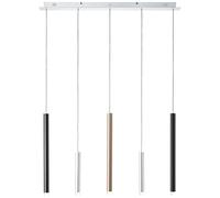 Brilliant Suspension à 5 ampoules LED - Hauteur réglable - Style café - Intensité variable sur 3 niveaux via interrupteur mural en métal/plastique - En aluminium/noir/café - 120 x 89 cm