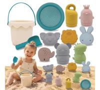 BrilliantDay Jeux de Plage, Plage Bebe en Silicone, Jouet de Plage Enfant, 11 Pièces avec Seau Plage Pliant, Modèle Animal, pour Bac a Sable Intérieur Extérieur Jouets de Jardin