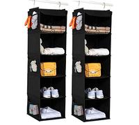 BrilliantJo 2 PCS Étagère Suspendue Pliable, Etagere Rangement, Organiseur Placard de Rangement à 5 Compartiments avec 2 Crochets, Armoire Meuble de Rangement, 30x30x108cm Noir