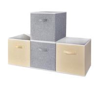 BrilliantJo Lot de 4 boîtes de rangement en tissu - 33 x 38 x 33 cm - Pliable - Avec poignées - Système de rangement - Panier pour armoire, étagère, casier - Beige + gris