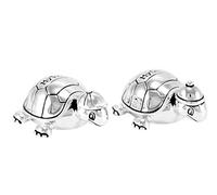 Brillibrum Boîte à dents de lait + boîte à boucles - Motif tortues mignonnes - Plaqué argent - Cadeau de baptême ou de naissance - Gravure personnalisable (boîte à dents et à boucles avec gravure jusqu'à 10 caractères)