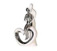 Brillibrum Sculpture décorative Design Couple d'amoureux en céramique avec cœur - Figurine décorative Blanche - Cadeau de Mariage - Figurine en Porcelaine argentée