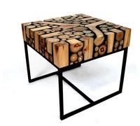Brillibrum Table d'appoint design en teck - Table d'appoint - Tabouret - Table d'appoint faite à la main en teck - Petites tranches d'arbres - Table basse (42 x 45 x 45 cm)