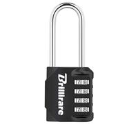 Brillirare Cadenas Code 4 Chiffres Haute Sécurité, Longue Anse Résistant Aux Intempéries Serrure à combinaison pour Casier, Valise, Garage, Portail, École, Alliage de Zinc (Noir)