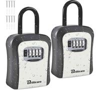 BRILLIRARE Lot de 2 boîtes à clés étanches à combinaison à 4 chiffres avec anse amovible, support mural réinitialisable, grandes boîtes à mot de passe améliorées pour voiture, maison, bureau