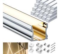 Brillivanture Profile alu pour ruban led avec 20 diffuseurs opales, 20 profilés LED en aluminium de 2m, 40 embouts et 80 clips de montage, pour ruban LED mural et plafond, utilisé comme profilé LED
