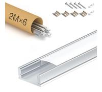 Brillivanture Profilé LED en U, aluminium, 2 m, diffuseur PC opalin, 17.4 × 7 mm, pour rubans LED jusqu'à 12 mm, 6 × 2 m = 12 m.