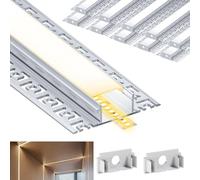 Brillivanture Set de 10 profilés LED encastrables en aluminium de 2m, flexibles, avec 10 capuchons diffuseurs blancs laiteux, profile alu pour ruban LED, largeur interne de 20mm.