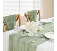 BrillShine Lot de 2 Chemin de Table, 90 x 300 cm Vert Sauge Chemin De Table Gaze, Table Deco pour Anniversaire Mariage Fête DIY Décoration