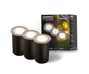 BRILONER - éclairage de jardin Connect to Shine 12V, lot de 3 spots encastrables au sol LED avec manchon, kit d'extension, IP67, lumière blanc chaud, spots encastrables au sol, 45x66 mm, argent