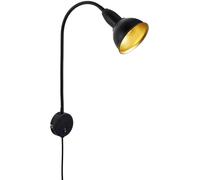 Briloner Lampe de lit, applique murale, lampe de lecture avec Bras flexible, avec interrupteur marche/arrêt, 1 ampoule E14, max. 25 W - Métal noir et doré - 2084-015