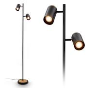 BRILONER - Lampadaire avec interrupteur sur le câble, têtes de spot orientables, 2xGU10 douille, lampadaire sur pied salon, lampe sur pied, 26x26x159,5 cm, noir-bois