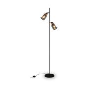 BRILONER - Lampadaire Décoratif et de Lecture Orientable, Interrupteur à Pied, Verre Fumé, Noir-Bois
