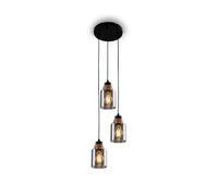 BRILONER Lampe à suspension à 3 pistons, verre fumé, plafonnier, plafonnier, lampe, lampe de salon, abat-jour en verre fumé, suspension, lustre, lampe de chambre à coucher, bois noir