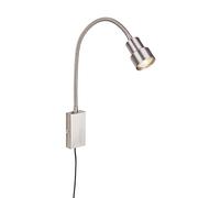 BRILONER - Lampe de chevet, applique murale, lampe de lecture avec bras flexible, interrupteur marche/arrêt via fonction tactile, 1x LED/GU10, 5 Watt, 400 Lumens, 3 000 Kelvin, métal, nickel mat
