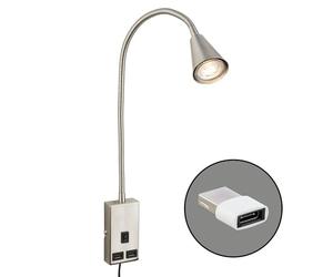 BRILONER - Lampe de lecture avec port USB, interrupteur marche/arrêt, orientable, fiche, lampe murale intérieure, lampe murale, lampe de lit, lampe de lecture, lampe de chevet, 50 cm, nickel mat