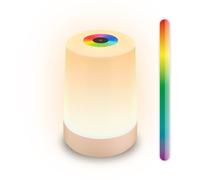 BRILONER - Lampe de table LED RGBW sans fil IP44 avec contrôle tactile, intensité lumineuse variable, batterie remplaçable, lampe de chevet sans fil, lampe de salon à poser, 9x13 cm, beige mat