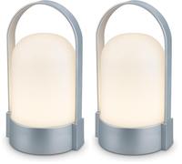 Briloner - Lampe de table LED sans fil IP44, tactile, dimmable, batterie remplaçable, chevet, lecture, LED, camping, lampe à batterie, extérieur, 9x8x15,5 cm, chrome mat (Lot de 2)