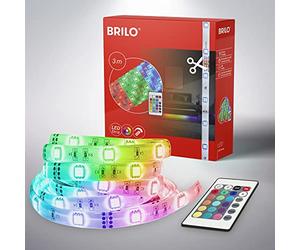 Briloner Leuchten 2267-090P Ruban LED 3 m, 12 W, RVB, avec télécommande, changement de couleur, autocollant, peut être raccourci, blanc, 3000 mm (L)