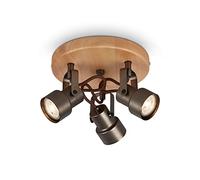 Briloner Leuchten 2872-035 Plafonnier à 3 ampoules à LED rétro en bois avec température de couleur blanc chaud et spot LED réglable Gris antique