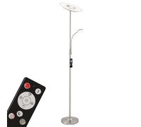 BRILONER Leuchten Lampadaire LED avec bras de lecture, à intensité variable en continu avec télécommande, métal, 28 W, 2500 lumens, nickel mat, hauteur 1,80 m, 24 W